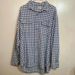 Gap Mens Woven Cream, Blue & Green Long Sleeve Button Front Shirt. Size XL.